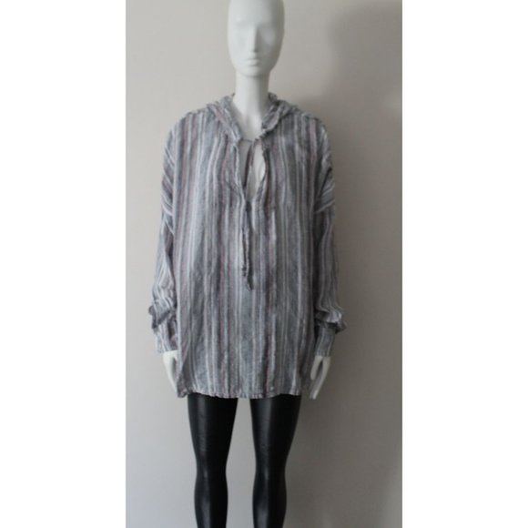 Free People x CP Shades Alex Stripe Hoodie Size Medium Lightweight Tunic - Picture 3 of 10